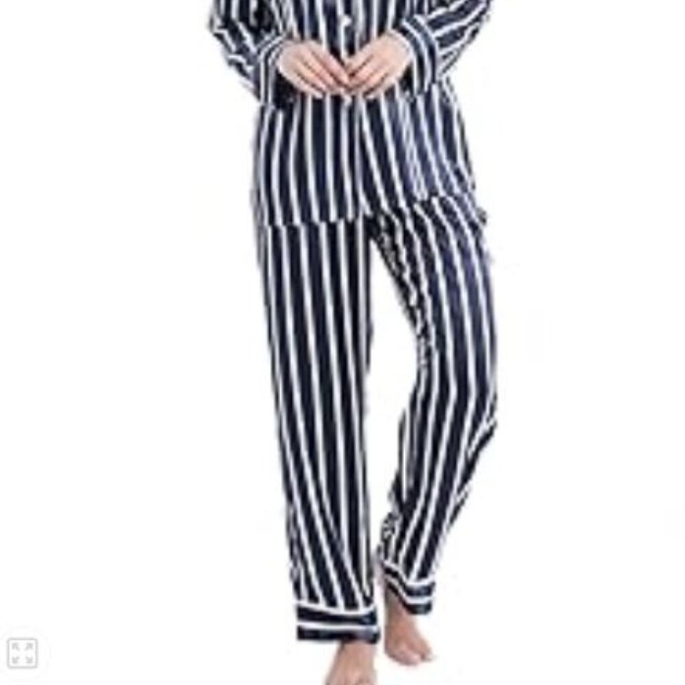 Serenedelicacy Women's Satin Pajama Set Long Sleeve Button Down Striped Silky - Picture 2 of 11